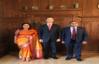 Ambassador Sibi George accompanied by Madam Joice Sibi had a farewell call on His Serene Highness Hereditary Prince Alois of The Principality of Liechtenstein on Jun 17 at Vaduz Castle in Liechtenstein.